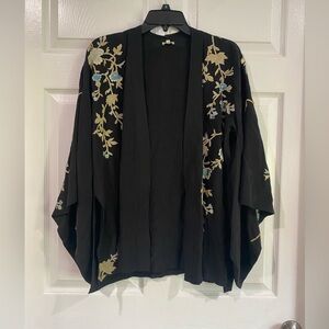 Talitha Kimono 3/4 Sleeve Silk Embroidered Floral Black Small Western Indian